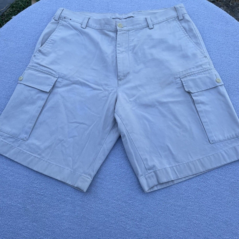 Nautica Cargo Shorts Men's Size 38W Ivory/Tan Loose Fit 100% Cotton Shorts